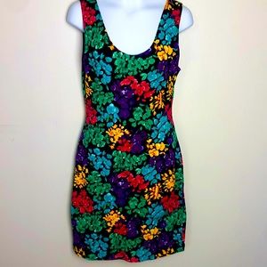 Vintage Y2K Stretch Knit BODYCON Wiggle Dress Size M Bold Floral Summer Party